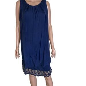 Amanti silk dress boxy overlay back lace detailing Navy Blue SZ XS